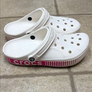 CROCS White and Pink Mules